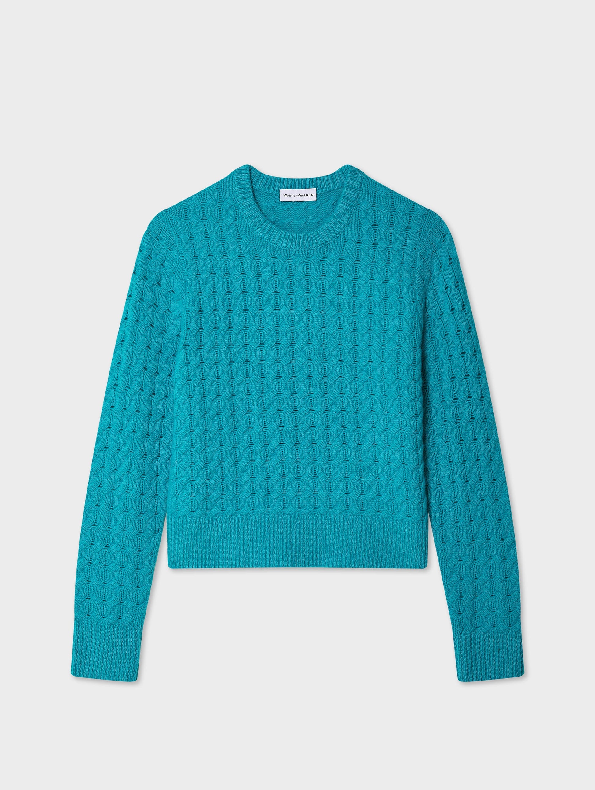 Cashmere Cable Crewneck - Turquoise Sea