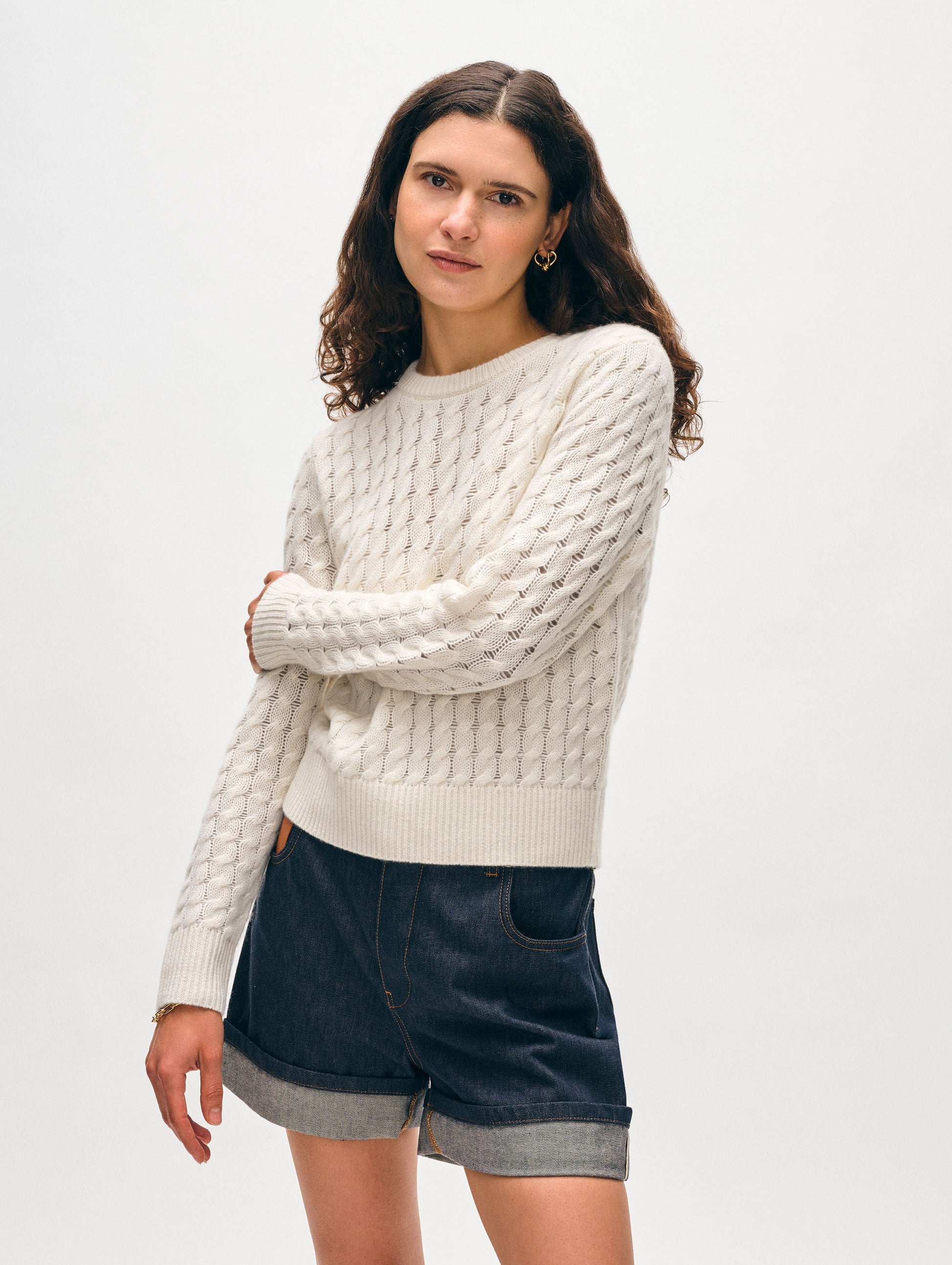 Cashmere Cable Crewneck - Soft White