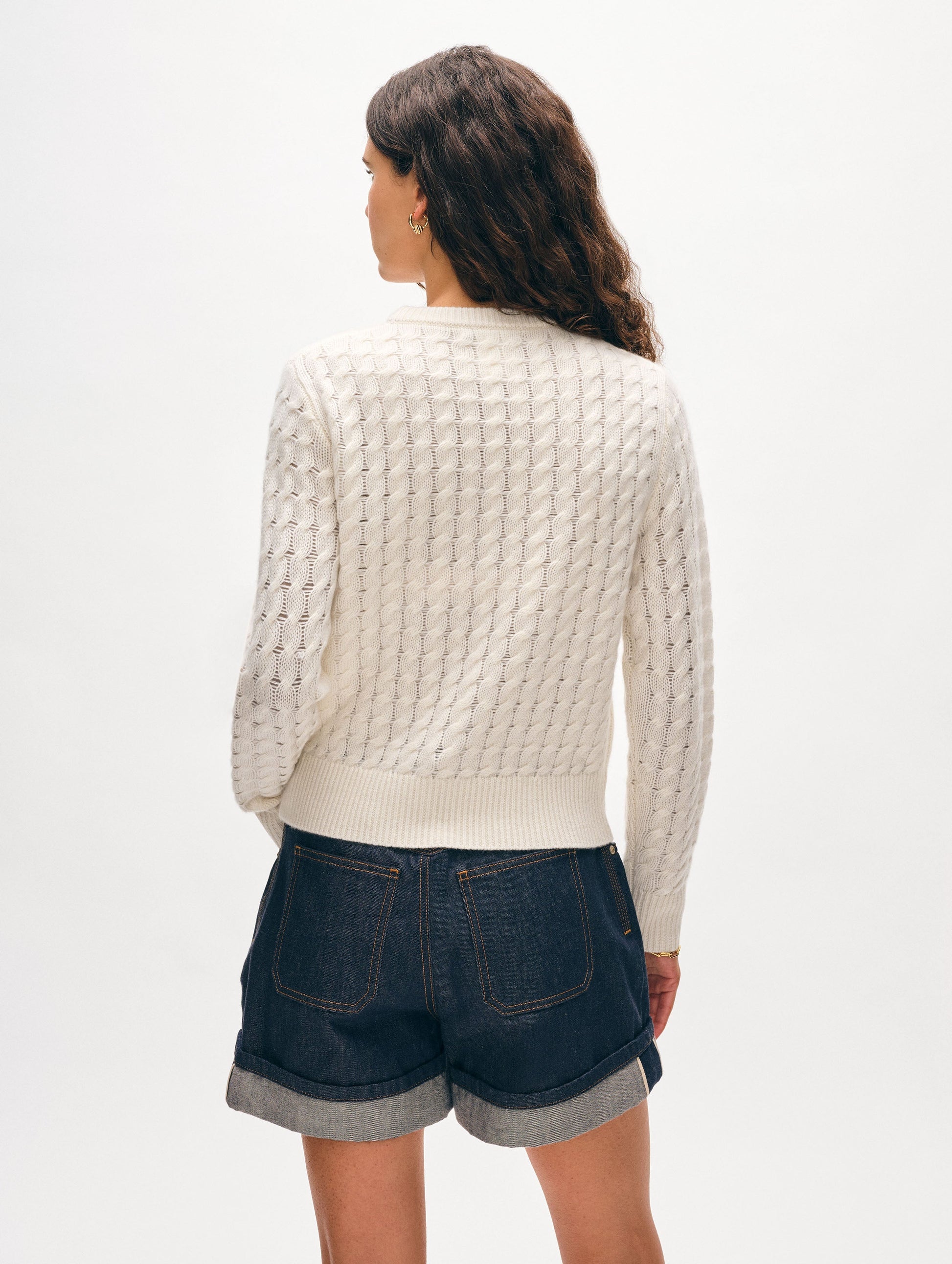 Cashmere Cable Crewneck - Soft White