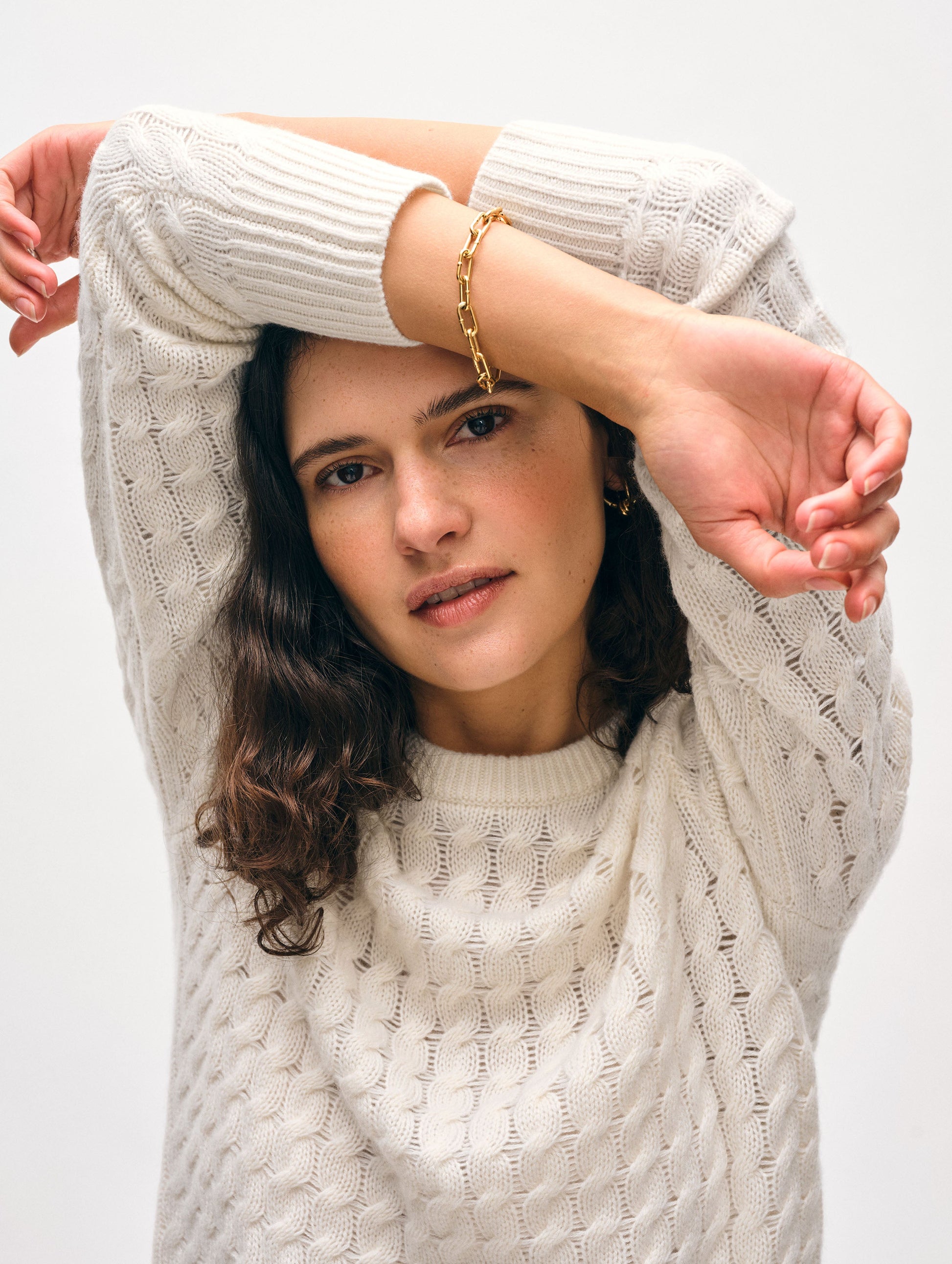 Cashmere Cable Crewneck - Soft White