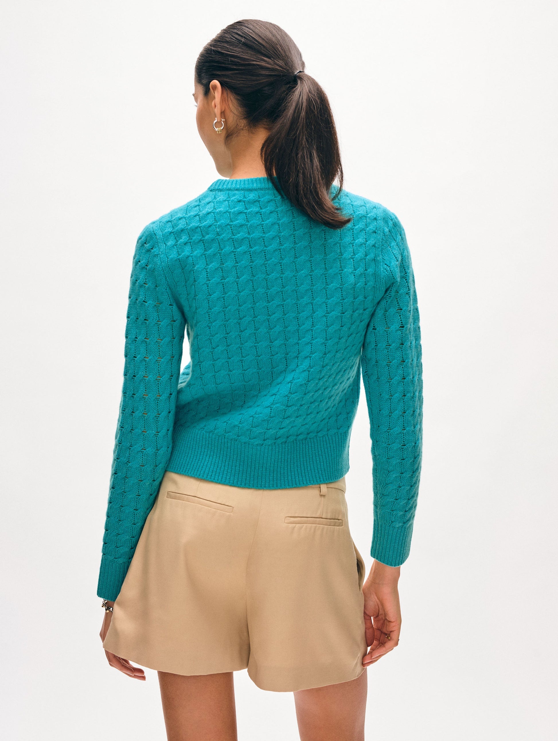 Cashmere Cable Crewneck - Turquoise Sea