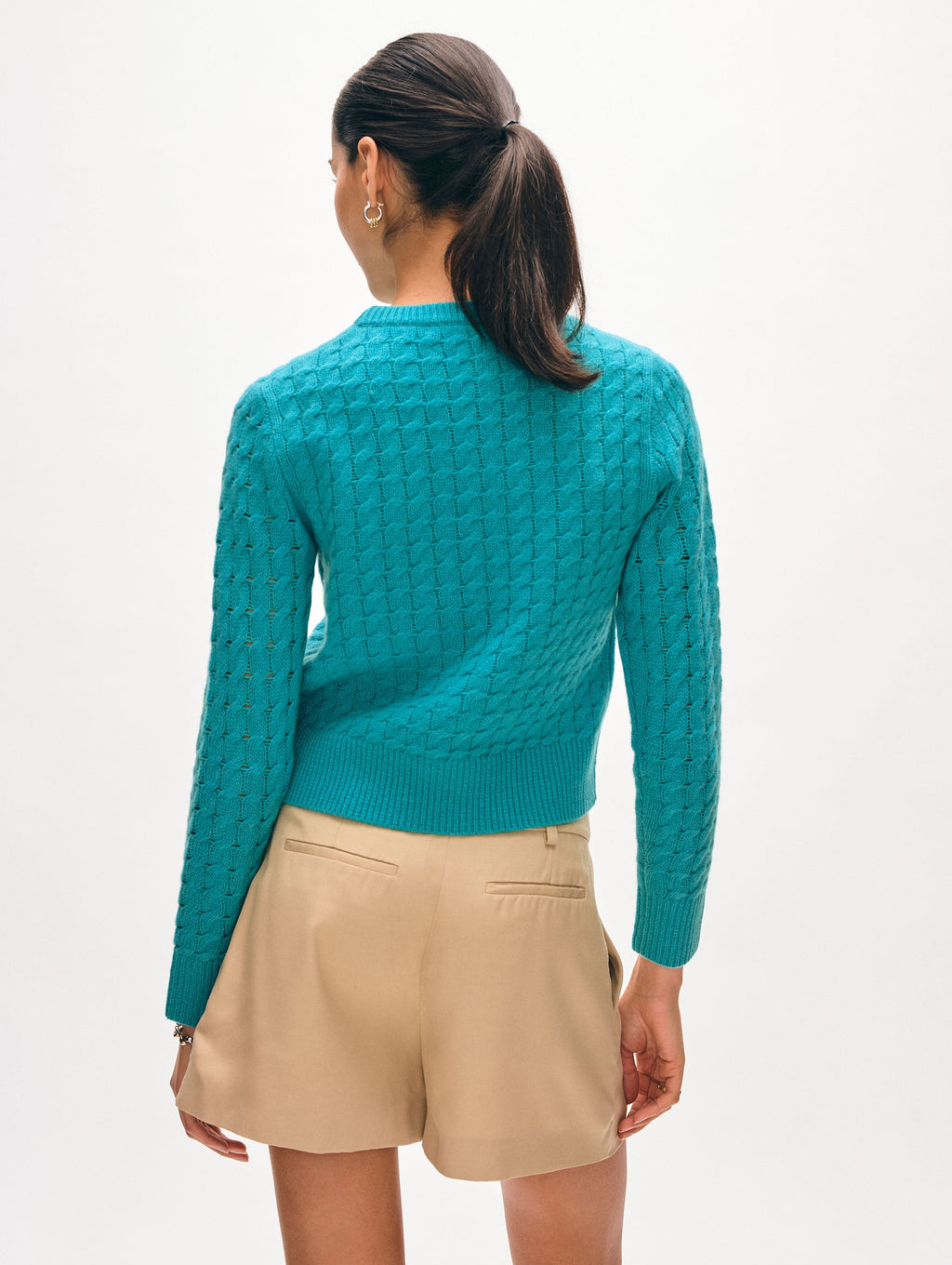 Cashmere Cable Crewneck - Turquoise Sea