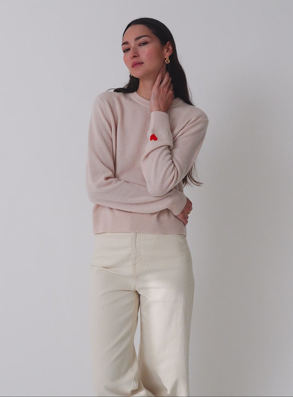 Cashmere Mini Heart Sleeve Crewneck