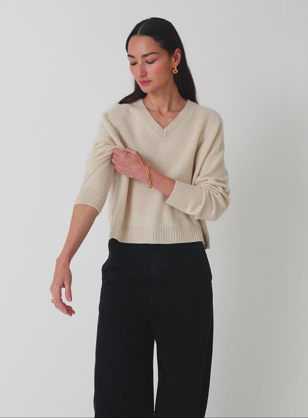 Cashmere Saddle Shoulder V Neck