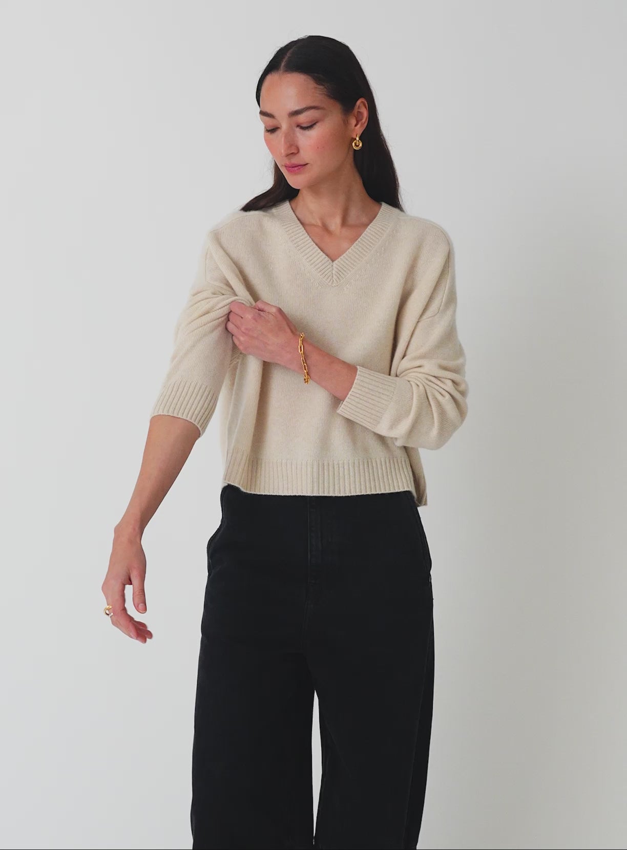 Cashmere Saddle Shoulder V Neck